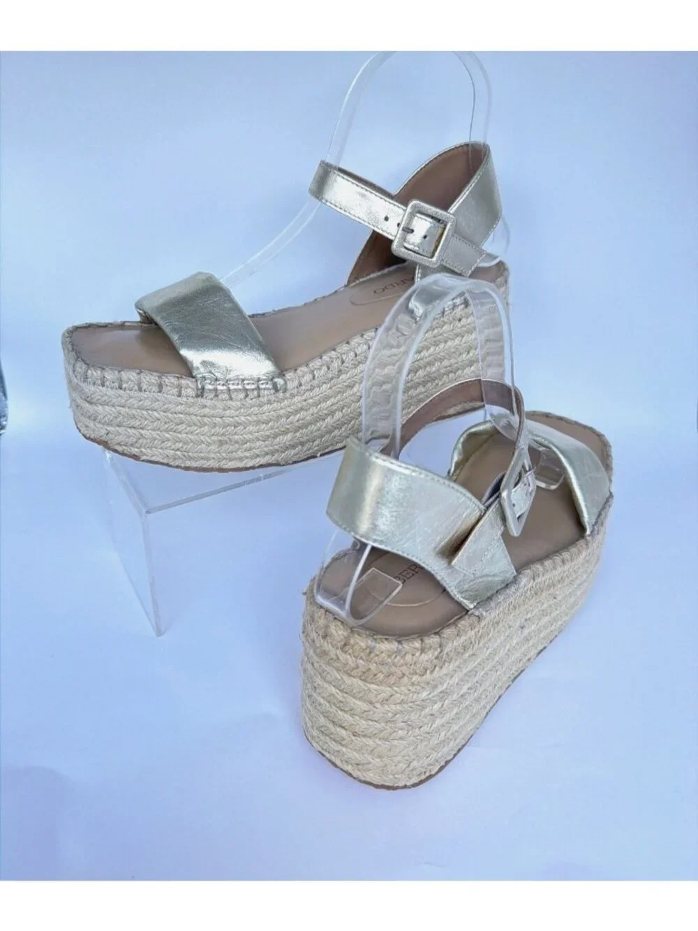 Bernardo Mallorca Espadrilles Gold Leather Platform Sandals Size 8.5